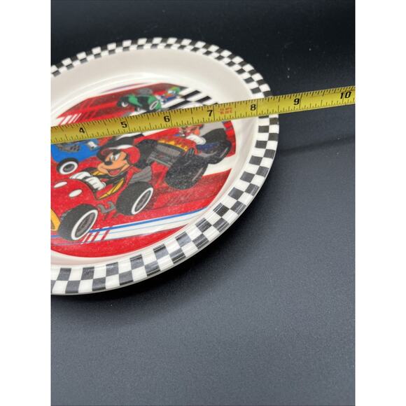 Mickey Mouse Kids Plate With Racing Car Plastic Checkered Flag Vintage - Picture 6 of 6